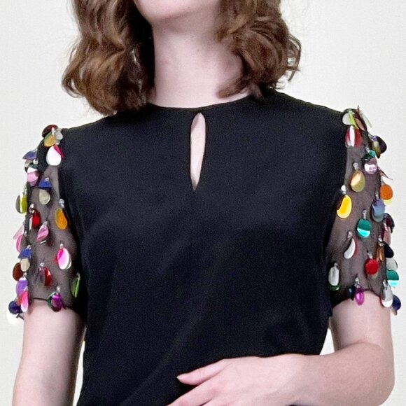 Stunning Vintage 100% Silk Sequin Beaded Midi Mini Designer Dress Wedding Guest - Picture 2 of 14